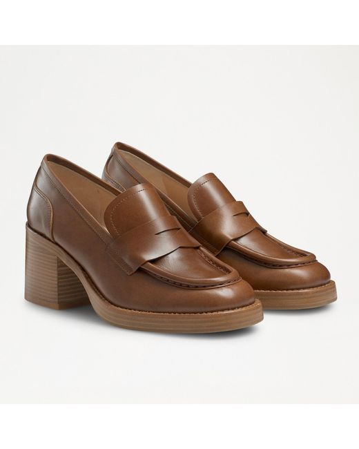 Russell Bromley Stacked Women s Brown Leather Stacked Block Heel