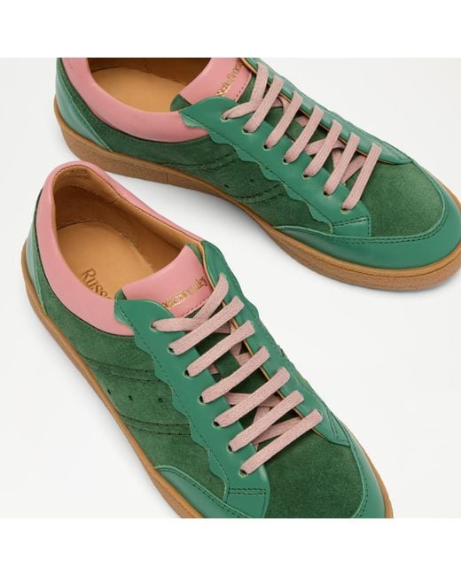 Russell & Bromley Green Roller Scalloped Lace Up Trainer