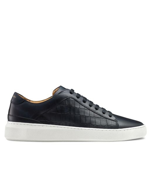 Russell & Bromley Men's Navy Blue Calf Leather Crocodile Print Clear Run Lace-up Sneakers, Size: Uk 7 for men