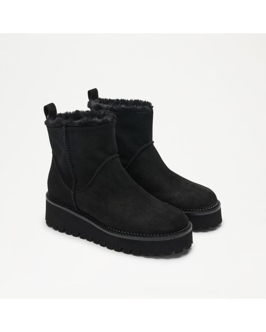 Russell & Bromley Black Snowfall Shearling Suede Boot