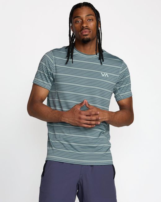 RVCA Men's Blue Sport Vent Stripe Short Sleeve Tee
