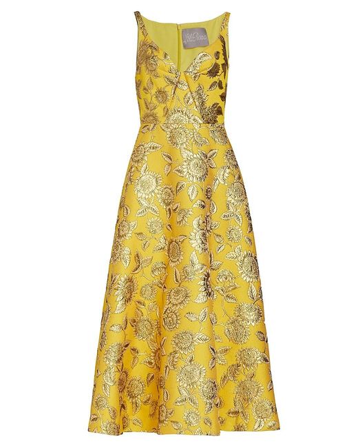 Lela Rose Synthetic Sunflower Metallic Jacquard Midi-dress in Marigold ...