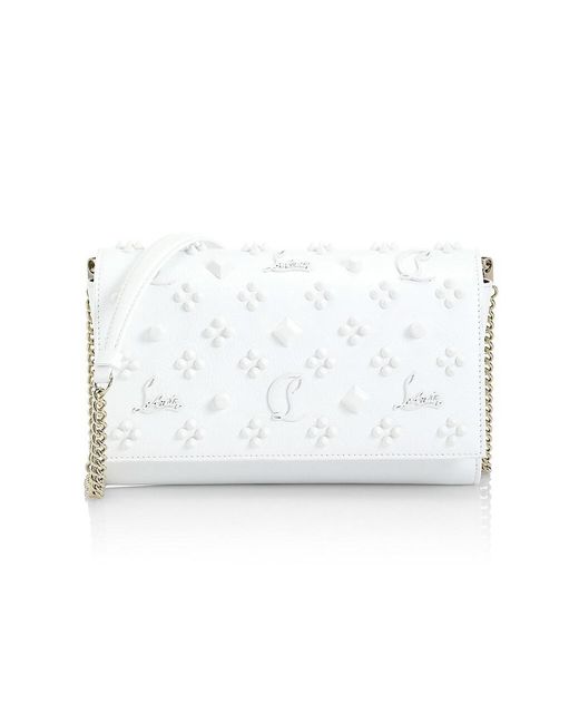 Christian Louboutin Paloma Studded Leather Clutch in White | Lyst