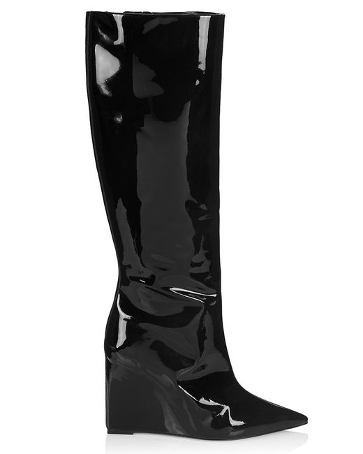 Schutz Asya Patent Leather Wedge Boots in Black Patent (Black) | Lyst
