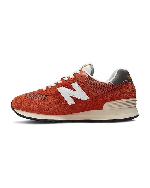 New Balance 574 Logo Calf Suede Casual Sneakers in Red for Men | Lyst