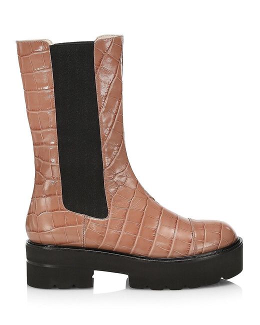 Stuart Weitzman Presley Lug-sole Croc-embossed Leather Chelsea Boots - Lyst