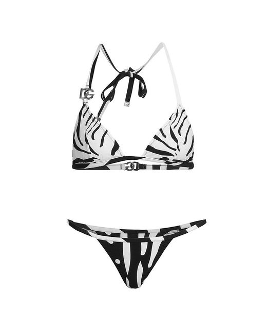 Dolce & Gabbana Synthetic Blu Mediterraneo Zebra-print Triangle Bikini ...