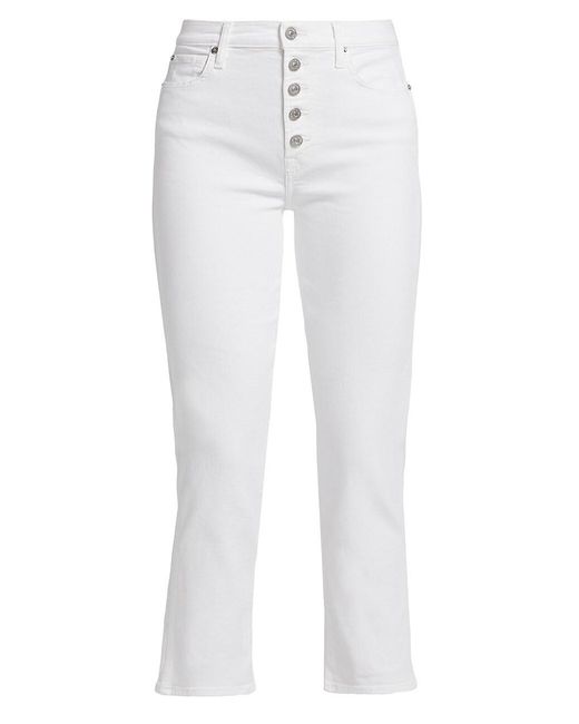 7 For All Mankind High-waist Cropped Straight-fit Stretch Jeans in White |  Lyst