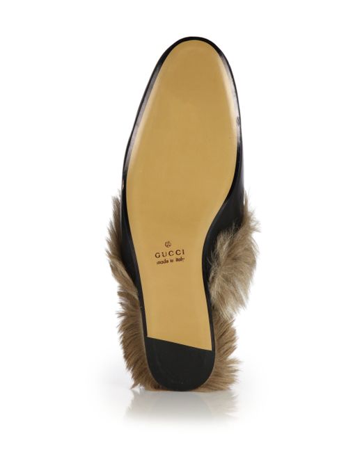 Gucci Princetown Leather & Fur Loafer Slides in Black | Lyst