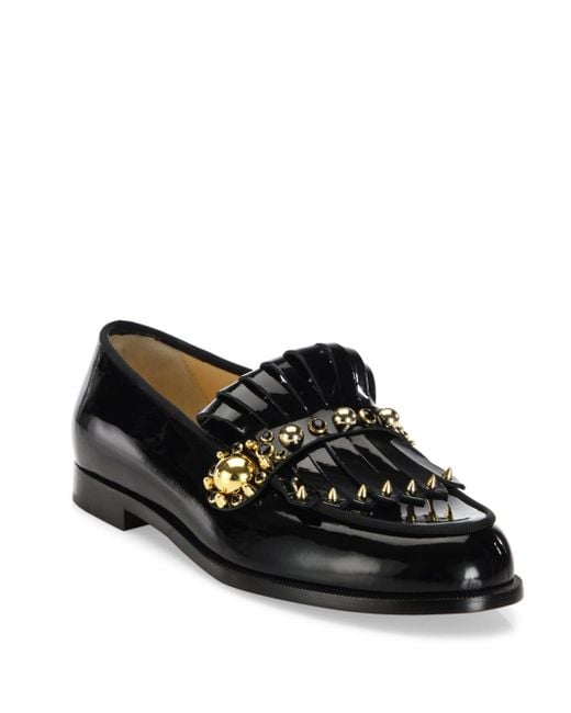 Christian louboutin Octavian Embellished Kilted Loafer in Black | Lyst