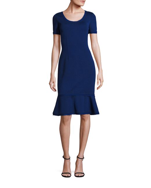 St. john Milano Knit Flounce-hem Dress in Blue | Lyst