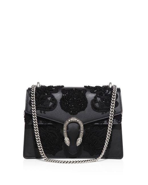 Gucci Dionysus Medium Embroidered Leather Shoulder Bag in Black | Lyst
