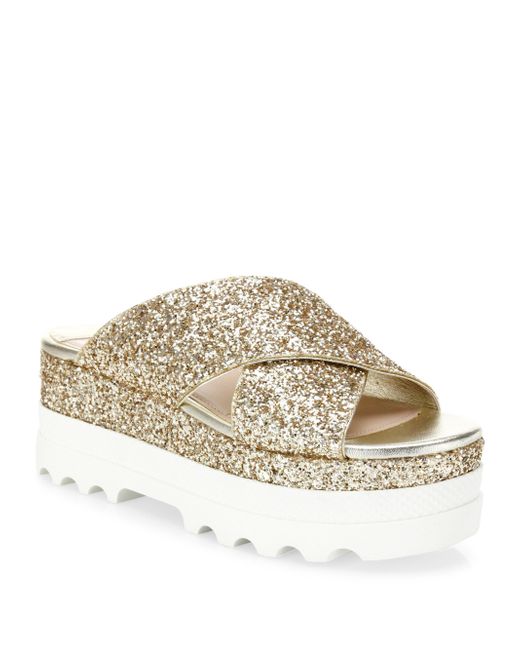 Miu Miu | Metallic Glitter Crisscross Platform Slides | Lyst