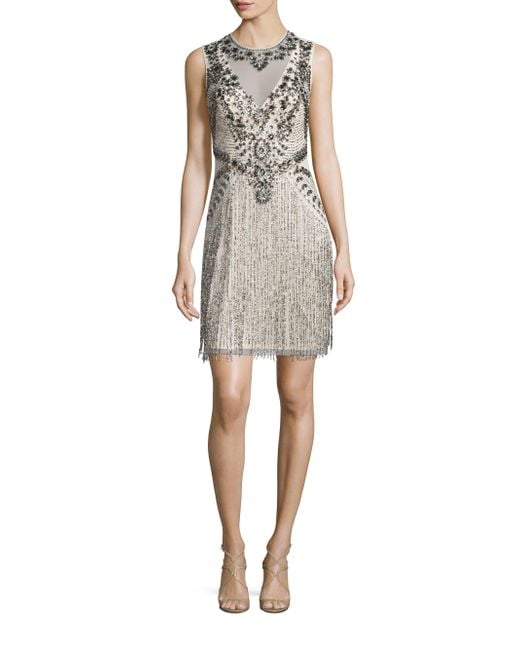 Aidan mattox Sleeveless Beaded Fringe Dress in Multicolor | Lyst