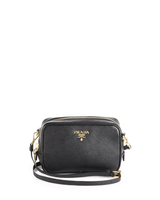 Prada Saffiano Leather Camera Bag in Black | Lyst