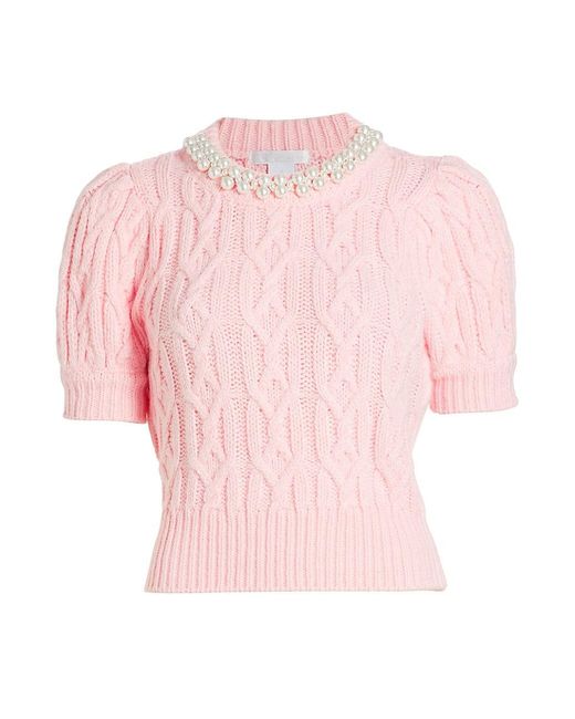 Design History Faux Pearl Cableknit Shortsleeve Sweater in Pink Lyst