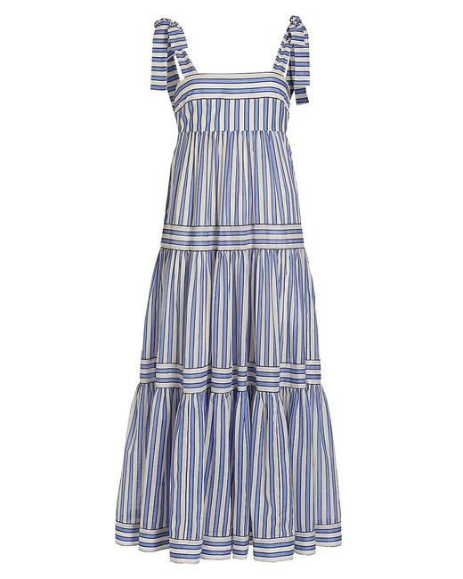 Zimmermann Cotton Tiered Tie-shoulder Midi-dress in Blue Stripe (Blue ...