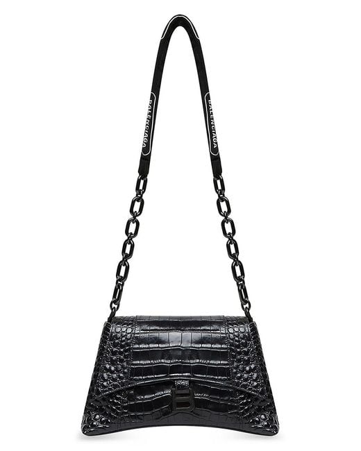 Balenciaga Downtown Small Shoulder Bag With Chain Crocodile Embossed in