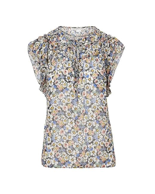 Veronica Beard Ayan Silk Floral Blouse in Gray | Lyst