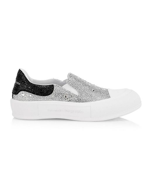 Alexander McQueen Synthetic Plimsoll Slip-on Crystal Sneakers in White ...
