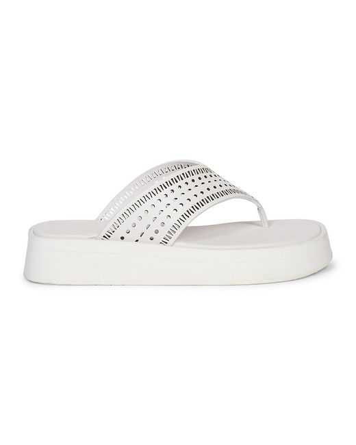 AlaÃ¯a Perforated Leather Platform Thong Sandals in White - Lyst