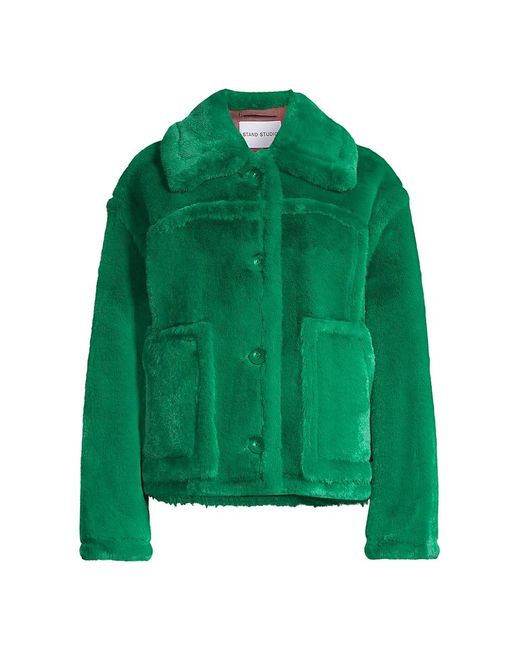 Stand Studio Xena Faux Fur Teddy Jacket in Green Lyst