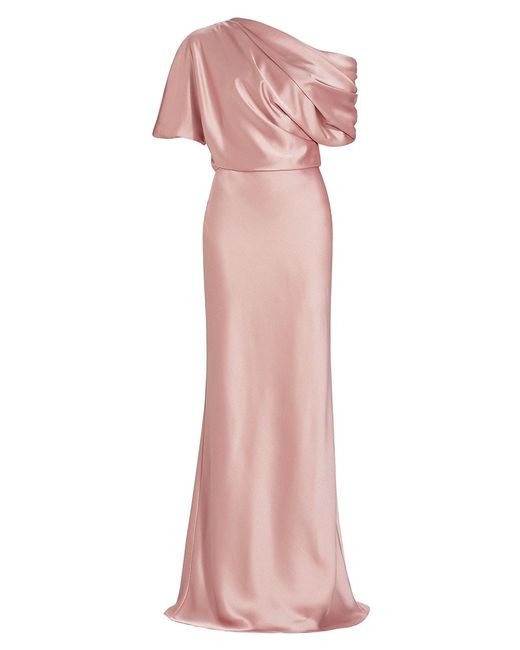 Amsale Satin One-shoulder Gown in Pink | Lyst