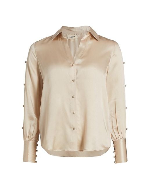 L'Agence Jordy Silk Satin Button-front Blouse in Champagne (Natural) | Lyst