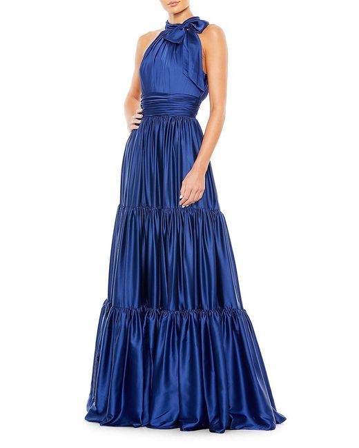 Mac Duggal Chiffon Tiered Bow Neck Gown in Sapphire (Blue) | Lyst