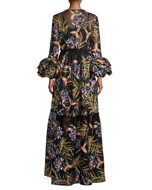 Rådne Walter Cunningham film Diane von Furstenberg Puff Sleeves Tropical Maxi Dress in Black | Lyst