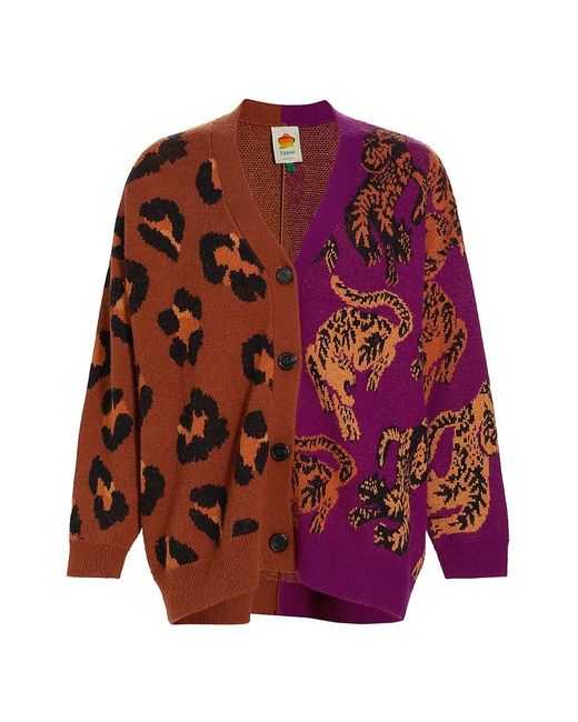 FARM Rio Mixed Wild Leopards Cardigan in Red | Lyst