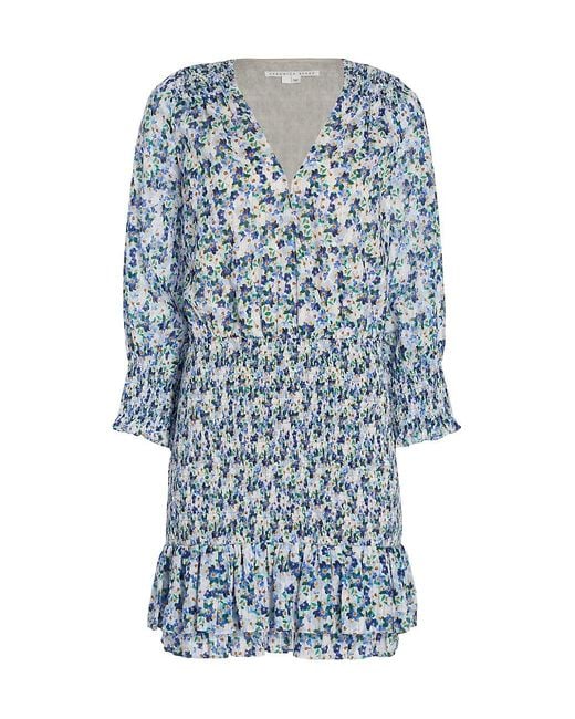 Veronica Beard Cotton Darrah Floral Smocked Dress in Blue | Lyst