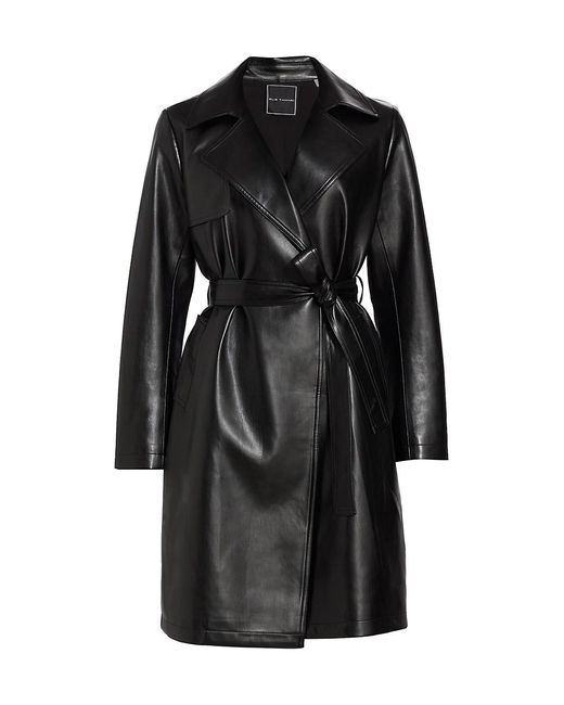 Elie Tahari Vegan Leather Belted Coat in Black | Lyst