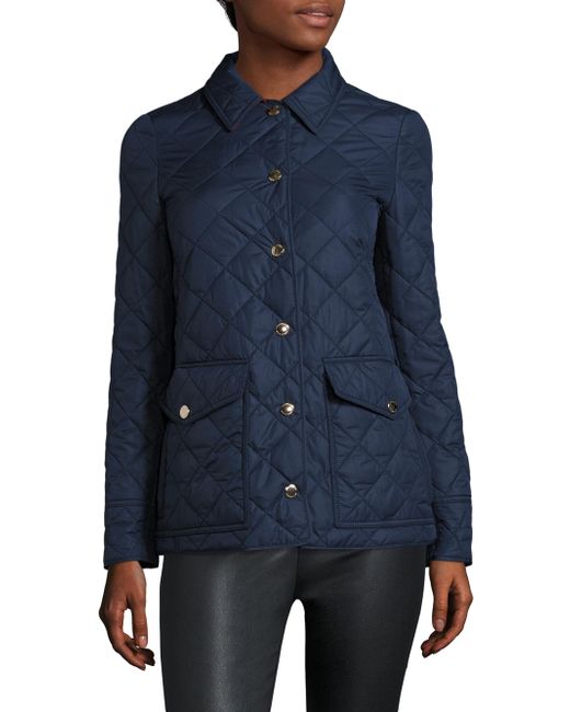 Burberry Quilted Snap Button Jacket in Blue | Lyst