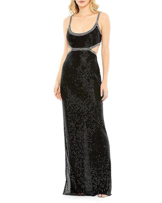 mac duggal drop beaded column gown