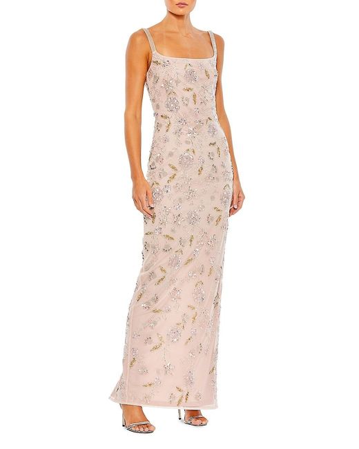 Mac Duggal Synthetic Beaded Floral Column Gown in Rose (Pink) | Lyst