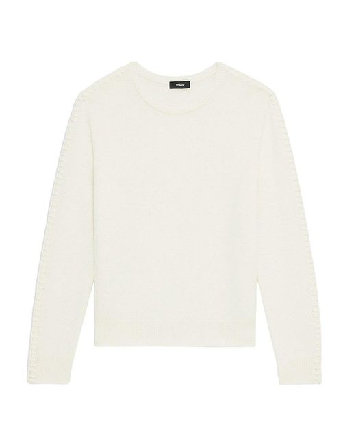 Theory Cashmere Whipstitch Sweater in White | Lyst