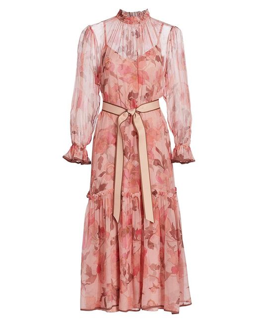 Zimmermann Silk Concert Sheer Floral Midi Dress in Pink - Lyst