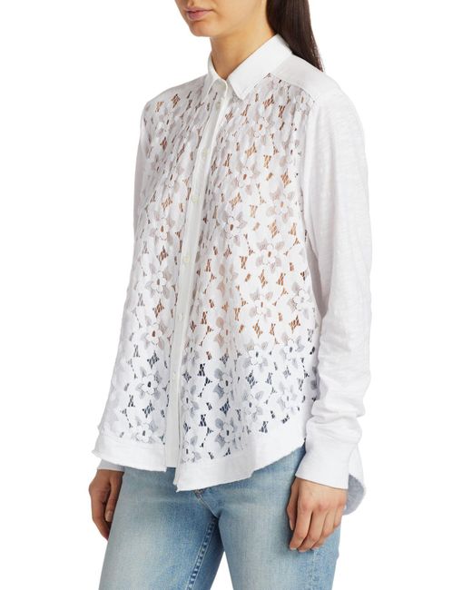 Wilt Mixed Lace Buttonup Shirt in White Lyst