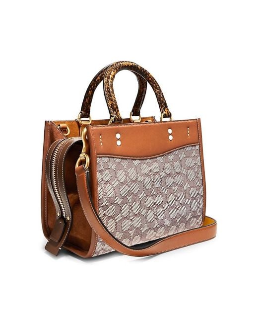 COACH Leather Rogue 25 Signature Jacquard With Snake Handles Satchel in