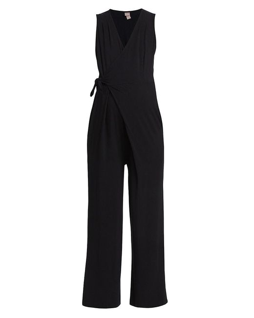 Nom Maternity Ines Stretch Wrap Jumpsuit in Black | Lyst