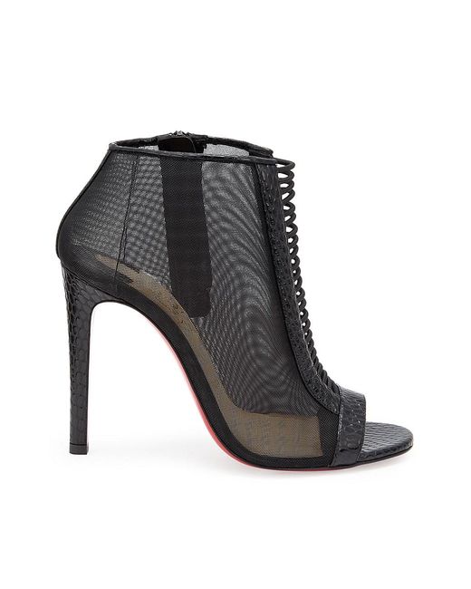 Christian Louboutin Trouble Snakeskin-embossed Leather Mesh Booties in  Black | Lyst