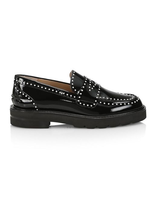 Stuart Weitzman Leather Parker Lift Embellished Patent Loafers in Black