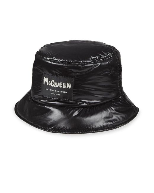 Alexander McQueen Synthetic Logo Puffer Bucket Hat in Black for Men - Lyst