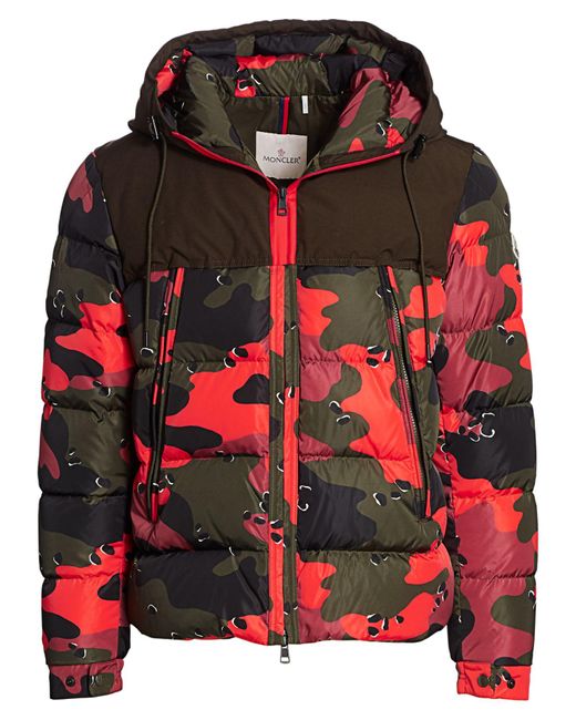 Moncler Eymeric Camouflage Down Puffer Jacket in Red for Men | Lyst