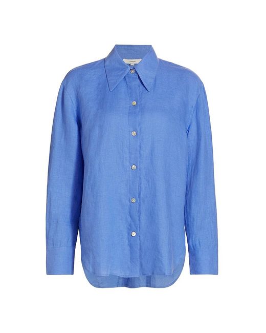 Vince Oversized Linen Shirt in Blue | Lyst