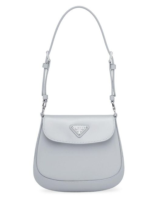 Prada - Cleo White Brushed Leather Shoulder Bag