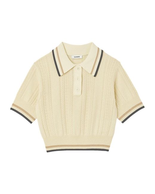 Sandro Knitted Polo Sweater in Natural Lyst