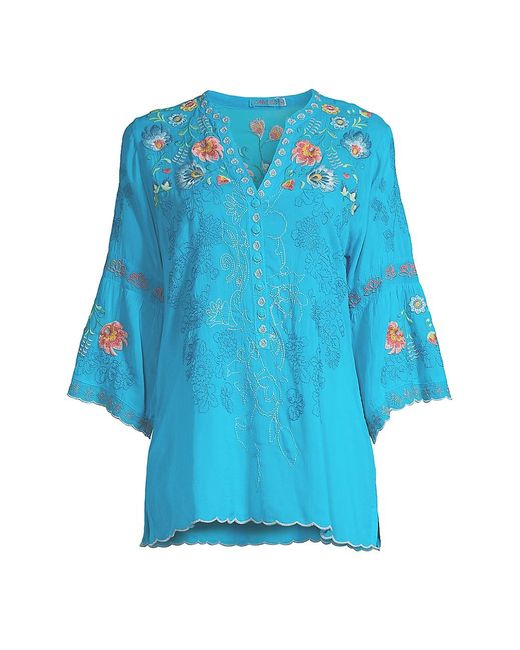 Johnny Was Maverick Floral Embroidered Blouse in Blue | Lyst