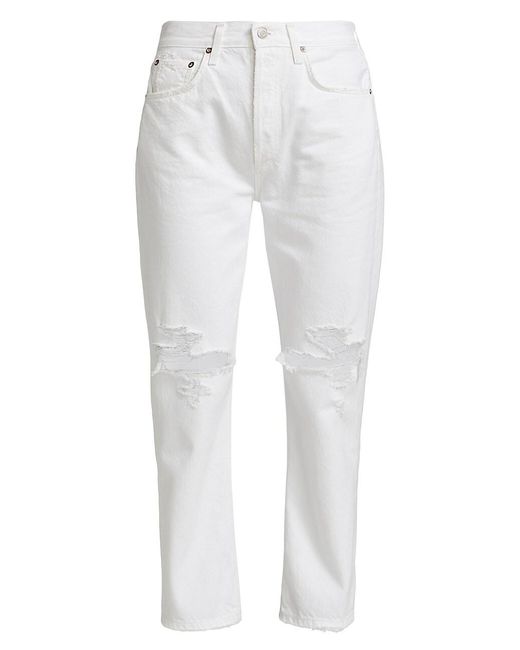 Agolde Denim Riley High-rise Distressed Tapered Jeans in White | Lyst